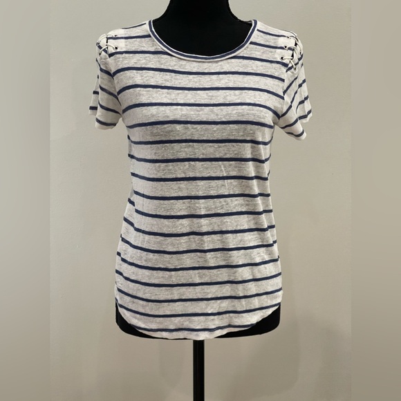 Generation Love S White/Blue Striped Lace Up Shoulders/Back Short Sleeve‎ - Picture 1 of 7
